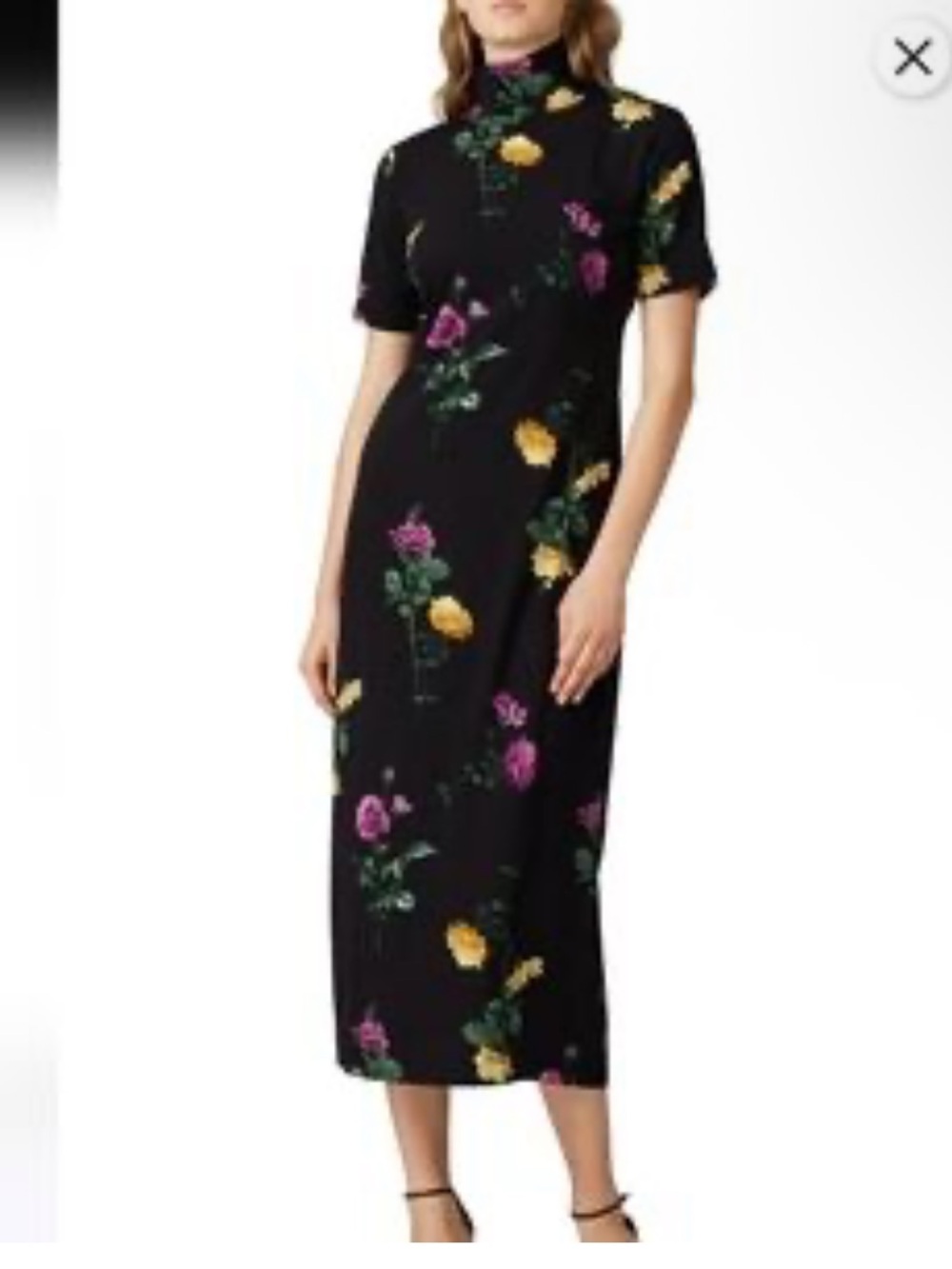 Louna Floral Asian Inspried Satin Cotton High Mock Neck Grunge 90s Midi Dress